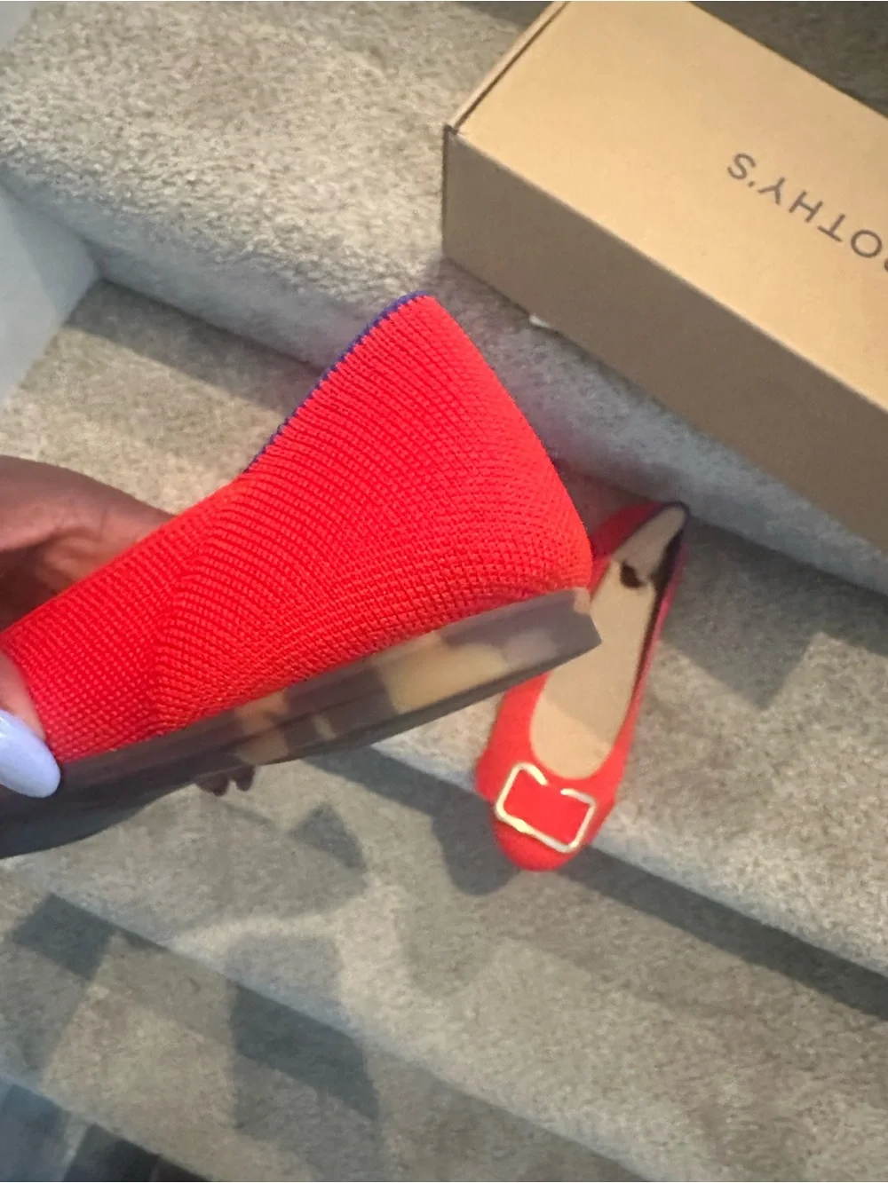Rothy's Emblem Flat in Red with Gold Buckle Accent